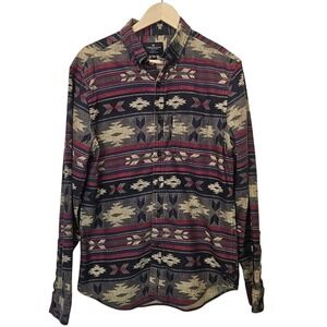 American Eagle Aztec Western Men's Long‎ Sleeve Blue Maroon Shirt Size Medium